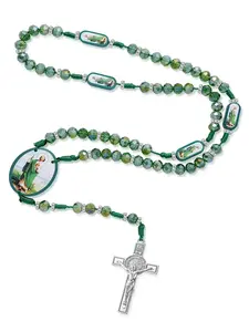 Easter Rhinestone Decor Cross Design Rosary Bead Necklace, Charm Necklace, Fashion Jewelry for Women & Men, Religion Blessing Accessory