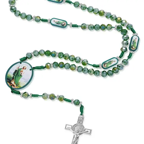 Easter Rhinestone Decor Cross Design Rosary Bead Necklace, Fashion Jewelry for Women & Men, Religion Blessing Accessory, Religious Gift Jewelry