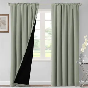 100% Blackout Curtains for Bedroom Thermal Curtains & Drapes Blackout Curtains 84 Inches Long Rod Curtains for Living Room with Black Liner 2 Panels Set, Light Sage