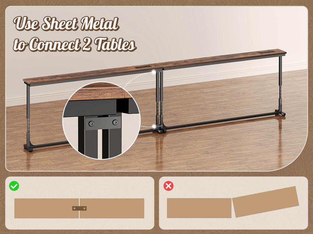 Huuger 78.7/39.4/51.2/102.4/110.2 Inch Behind Couch Table with Power Outlets, 23.9’’-34.4’’ Height Adjustable Range, Sofa Tables Narrow Long with USB-C Ports, Skinny Console Table