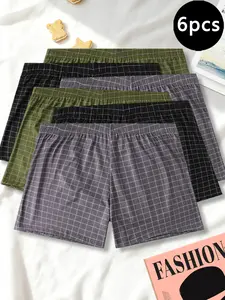 Men's Fashion Loose Fit Underwear, Plaid Print Boxers Trunks, Soft Comfortable Absorbent Sweat-Wicking, 6 Pack, All Seasons