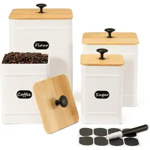Kitchen Canisters, Canister Sets for Kitchen Counter, Farmhouse Kitchen Canisters for Countertop Set of 4, Coffee  Sugar Flour  Tin Jars  Storage Container with Lid(White)