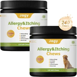 Jagy Omega-3 Allergy Chews for Dogs - 240 Advanced Skin & Coat Treats with Omega-3 Fatty Acids, Turmeric, Quercetin & Grape Seed Extract for Relief from Itchy Skin, Dryness & Shedding