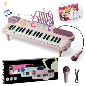 Pink Piano Toy for Girl, 37 Key Music Keyboard Toy with Microphone & Music Stand, Portable Grand Piano for Kid Age 3+, Birthday Gift for Girl Age 4 5 6 Electronic Piano