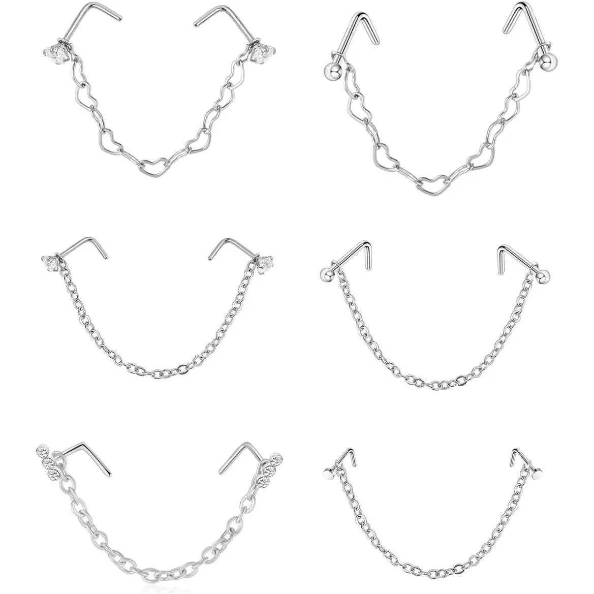 Nose Ring Surgical Steel Nostril Piercing Across Nose to Ear Chain  Double Nose Ring with Chain Stainless Steel for Women Men Nose Piercing Stud Nostril