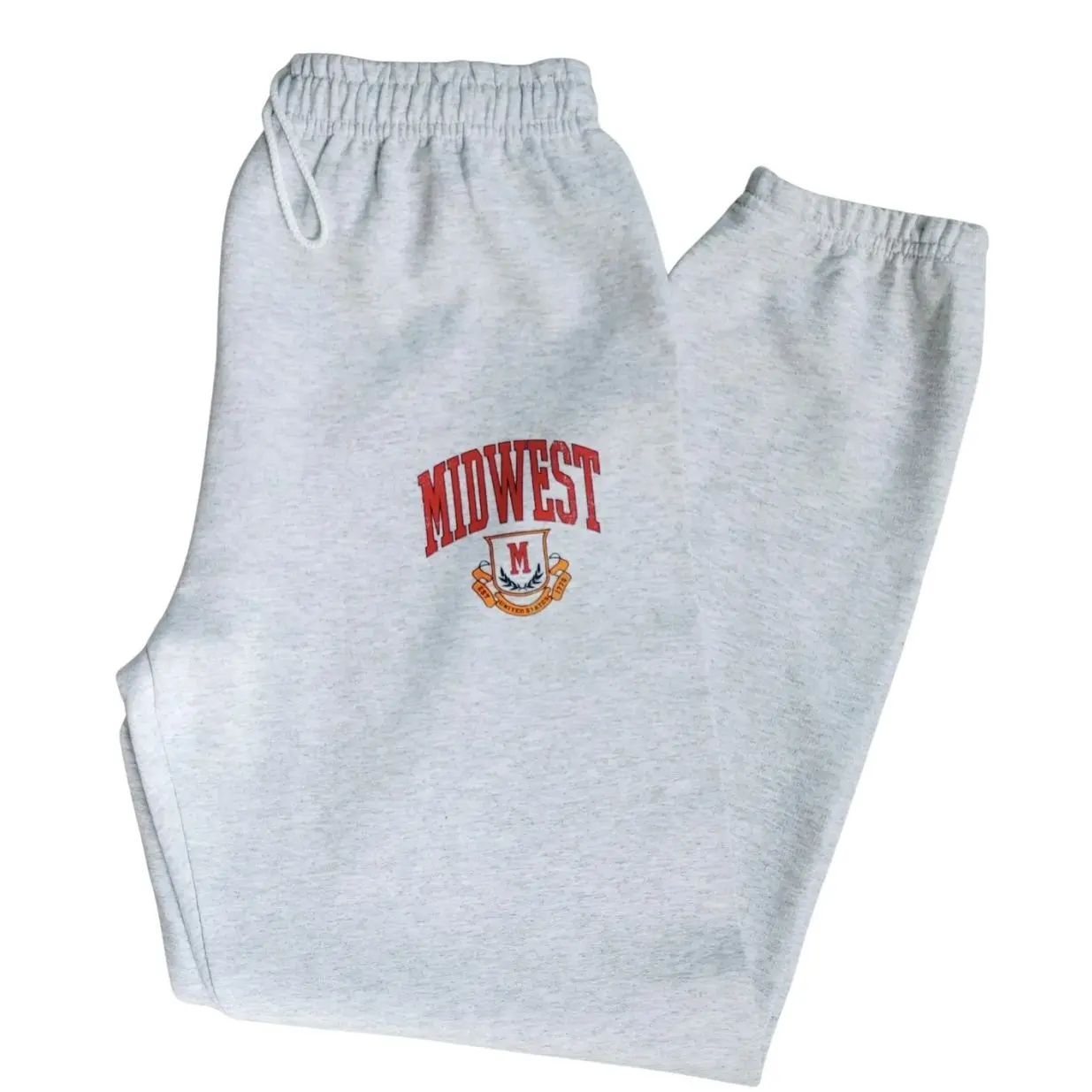 Midwest Logo Sweatpants, Distressed Varsity Joggers, Ash Gray Oversized Gildan Sweatpants, Unisex Drawstring Lounge Pants K