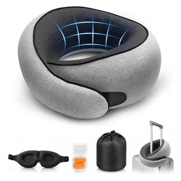 Purroch G-Shape Memory Foam Travel Neck Pillow, Medium Gray