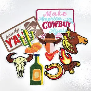 Western Cowboy Embroidered Iron On Patches Vintage Applique Sew On DIY Fashion Accessories Patches for Clothes Jeans Hats Backpack Socks Bag