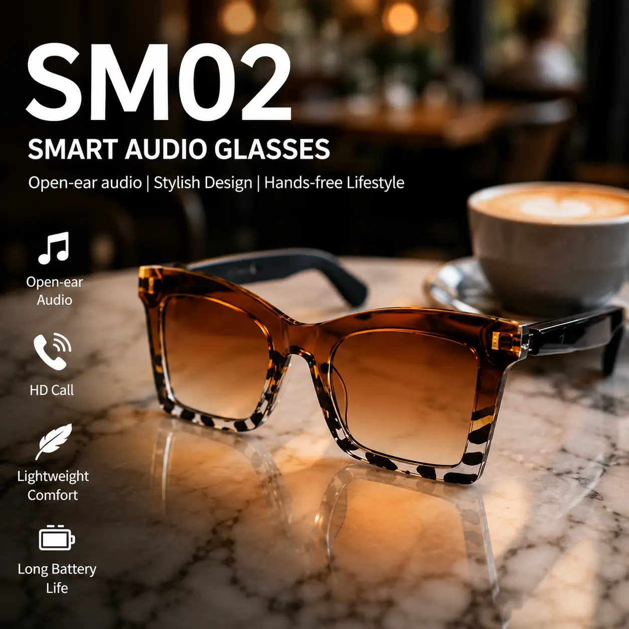 2026 New Women's Leopard Print Smart Glasses, Bluetooth6 Wireless Audio Glasses Equipped With Smart Wearable Sensors. Auto-connect To Bluetooth Once Worn, Ideal For Driving, Daily Use And Outdoor Activities.