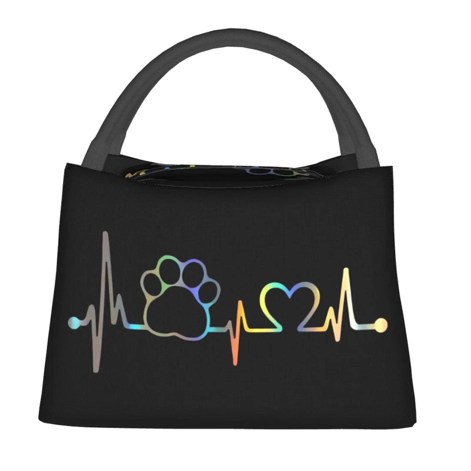 Lunch bag for men and women, reusable hand-held insulation bag, cat paw printed electrocardiogram pattern, is an essential item for outdoor camping and daily commuting. It is made of safe and durable insulation material, with a portable and stylish design