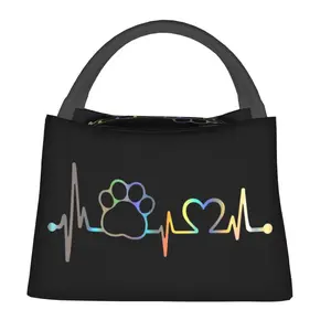 Lunch bag for men and women, reusable hand-held insulation bag, cat paw printed electrocardiogram pattern, is an essential item for outdoor camping and daily commuting. It is made of safe and durable insulation material, with a portable and stylish design
