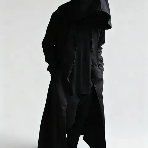 Men's Gothic Hooded Trench Coat - Black Oversized Robe for Cosplay, Halloween Costumes, Dark Aesthetic & Streetwear, Costume for Parties