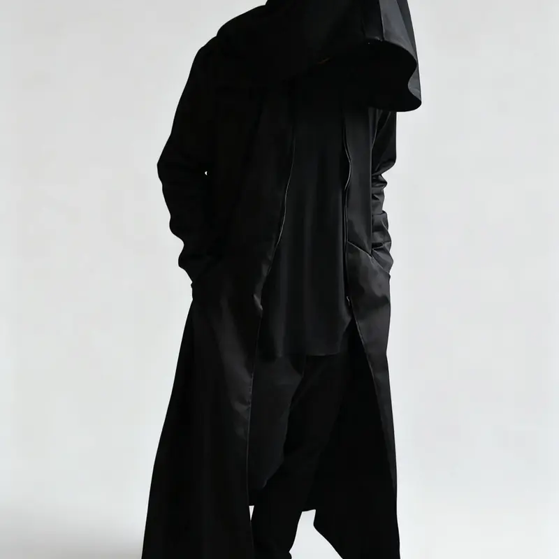 Men's Gothic Hooded Trench Coat - Black Oversized Robe for Cosplay, Halloween Costumes, Dark Aesthetic & Streetwear, Costume for Parties