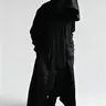 Men's Gothic Hooded Trench Coat - Black Oversized Robe for Cosplay, Halloween Costumes, Dark Aesthetic & Streetwear, Costume for Parties