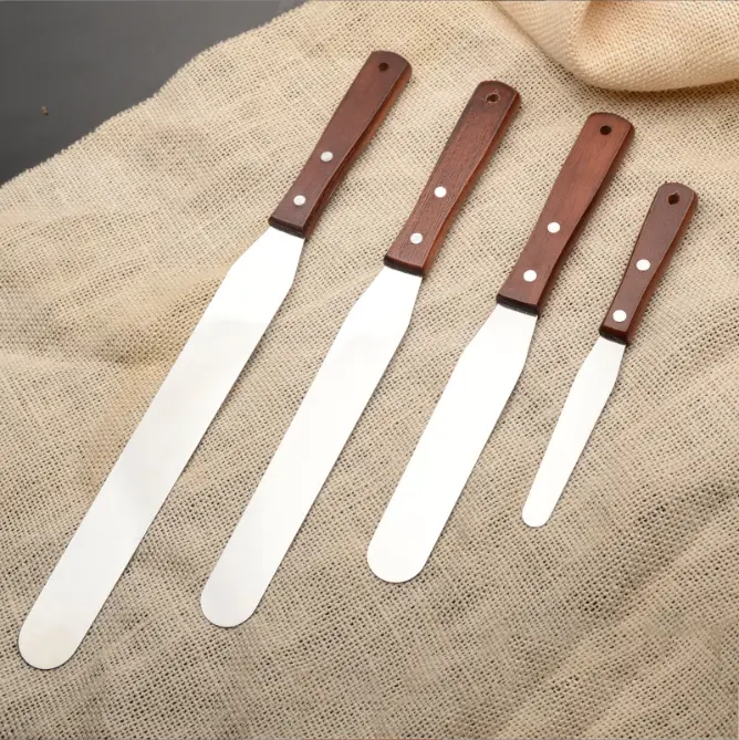 4PCS Multi-Size Straight Edge Icing Spatula Set, Durable Stainless Steel Baking Utensils Supplies with Wooden Handles (4/6/8/10in Flexible) for Cake Frosting - Home Improvement Kitchen Bakeware