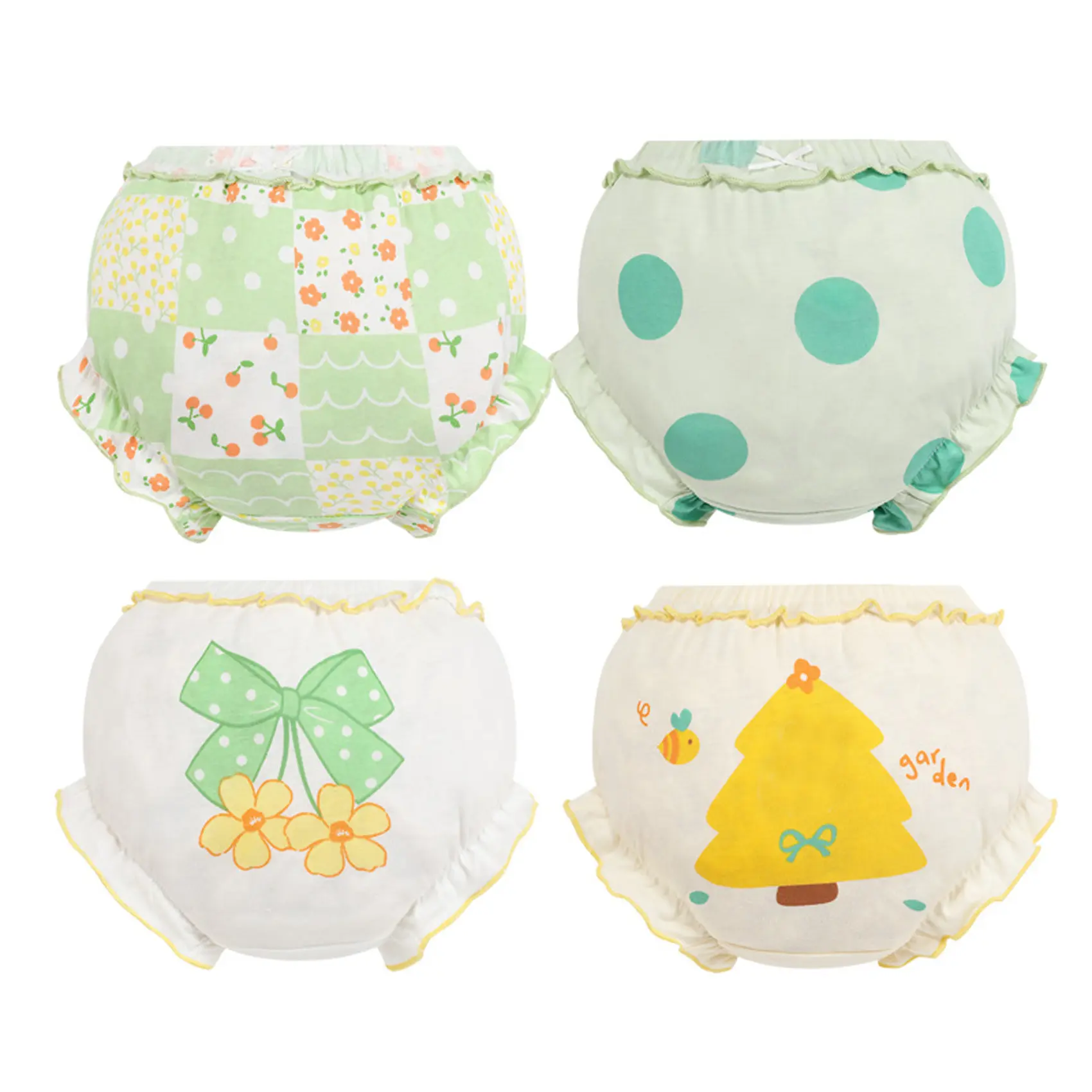 4-Pack Floral Printed Bloomers for Baby Girls Cute Cotton Ruffle Underwear Toddler Assorted Diaper Cover Breathable Soft Kids Shorts Fashion Briefs Panties Birthday Gift Photography Clothes foe Kids Infant Party Dress