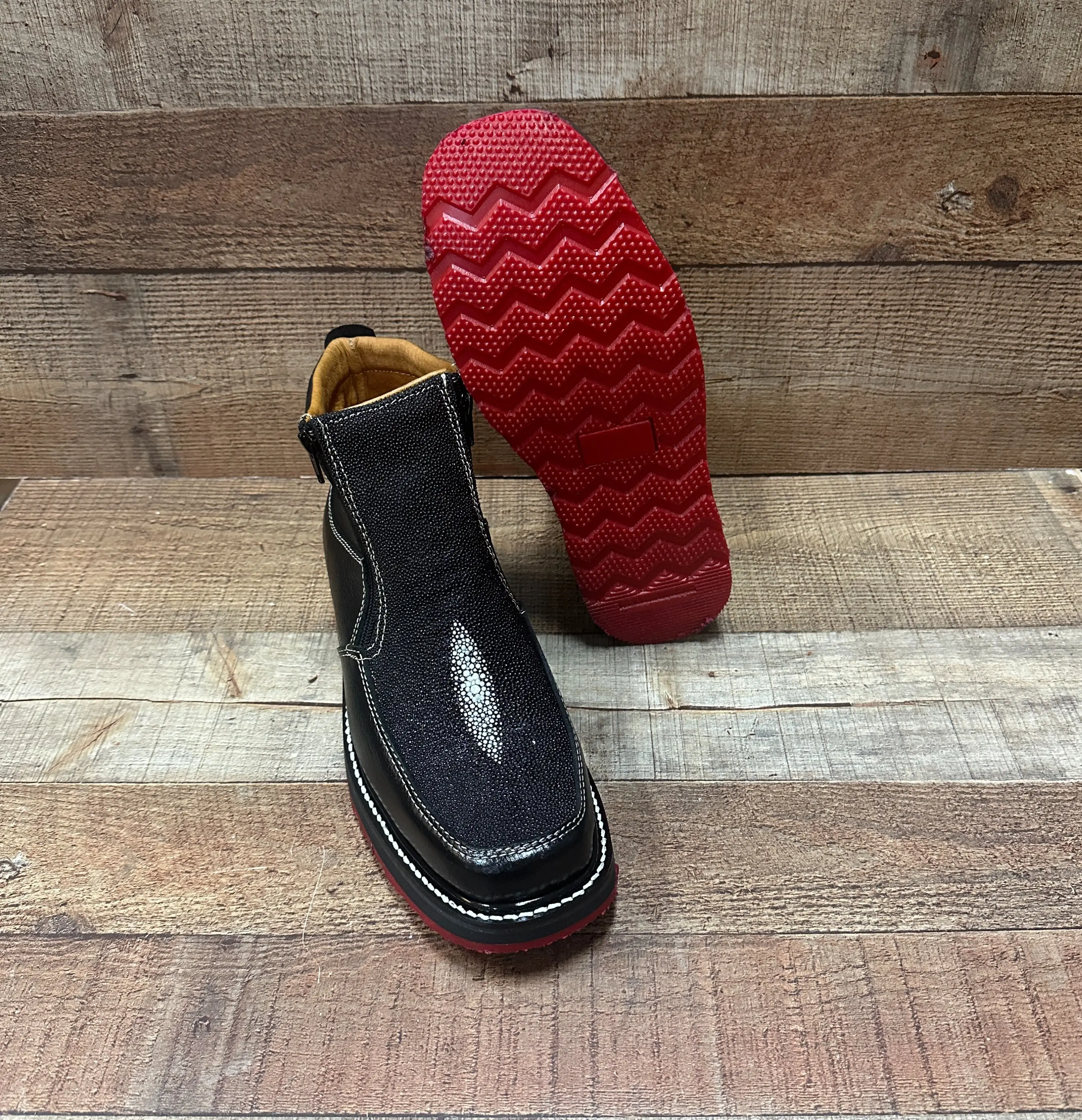 Men's Genuine Cow Leather Work Boots Side Double Zipper Oil & Water Resistant Dual Density Red Sole Handmade in Mexico Est. 335