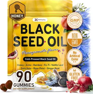 90 Black Seed Oil Gummies | 500mg Cold-Pressed Black Seed Oil, Amla, Bamboo, Fo-Ti, Nettle Leaf, Gotu Kola Extract | Vegan, Non-GMO Gummies | Hair, Skin & Nail Nourishment | Pomegranate Flavor