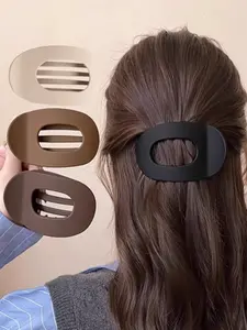 4pcs New Matte Oval Flat Hair Clips, Simple Glossy Large Curved Arc Hair Clamps, Duckbill Clips for Women and Girls