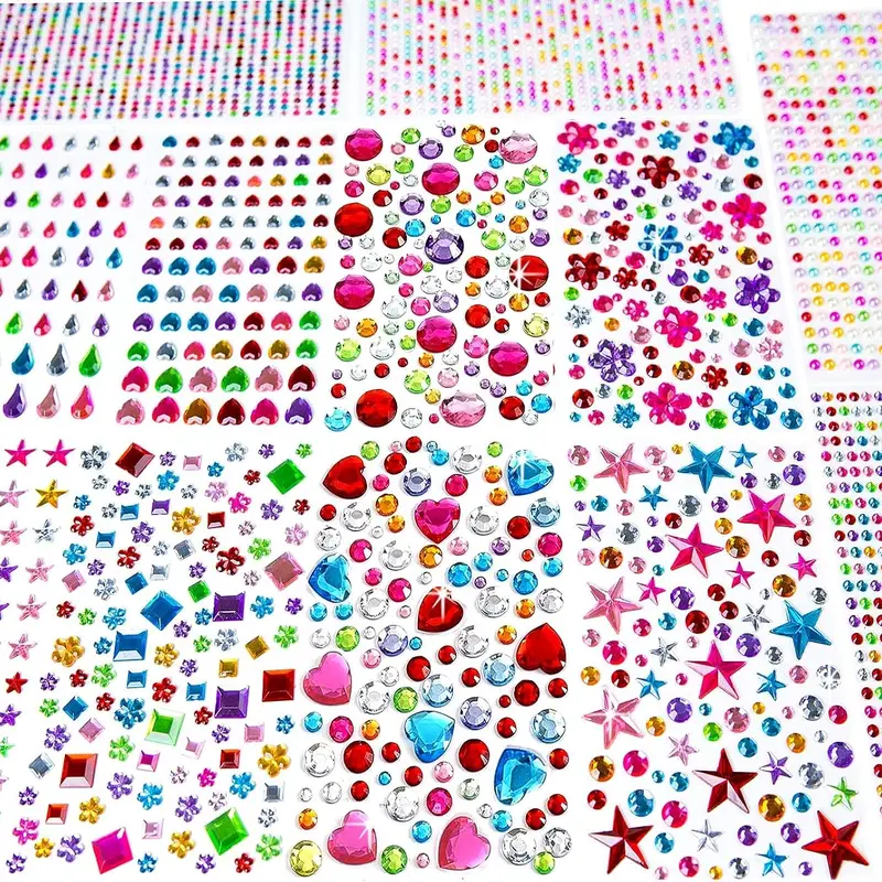 3228pcs Self-Adhesive Acrylic Gems Stickers Set - Bling Sparkle DIY Craft Decorative Diamond Stickers with Assorted Shapes for Scrapbooking