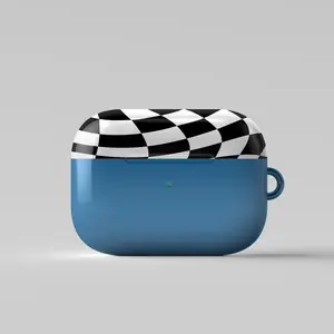 Checkered Blue Pattern AirPods Case, Y2K Aesthetic, Protective Hard Case, Stocking Stuffer, Clip Included