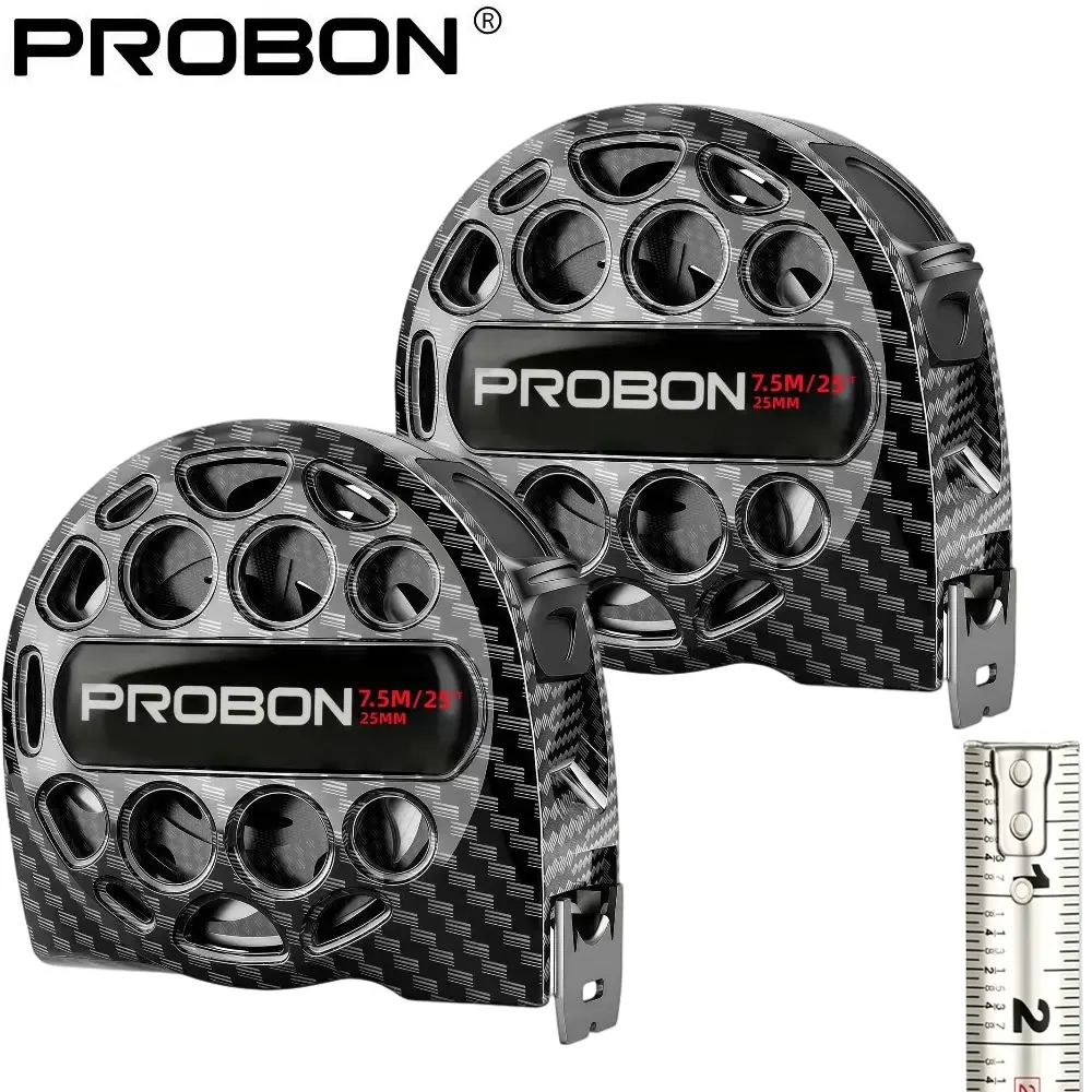 PROBON Black 25ft (7.5m) Stainless Steel Tape Measure, Waterproof Auto-Lock Retractable Durable Measuring Tool for Construction Projects, DIY Tasks, Construction Tools