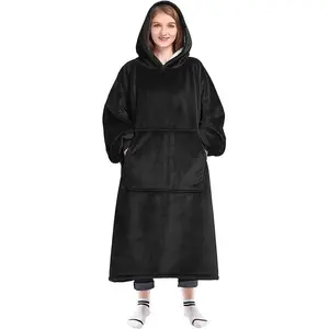Women Oversized Hoodie Blanket Top, Super Soft Reversible Fleece Long Sleeve Pullover, Casual Hooded Sweatshirt with Kangaroo Pocket, Machine Washable Cozy Bohemian Wear for Daily Outdoor Leisure & Warm Christmas Gift