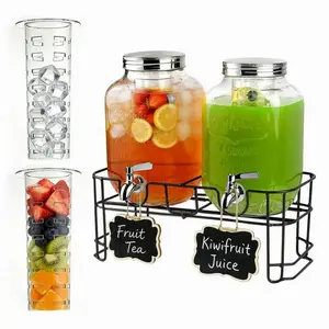 2 Packs 1 Gallon Glass With Stand And 304 Stainless Steel Faucet Party Drink Dispenser