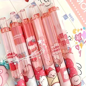 Strawberry and Cream Patterned Gel Pens Set of 4/8/16, 0.5mm Fine Point, Quick-Dry Ink, Smooth Writing Pens, Cute Strawberry Character Design for Stationery and Gift Packaging
