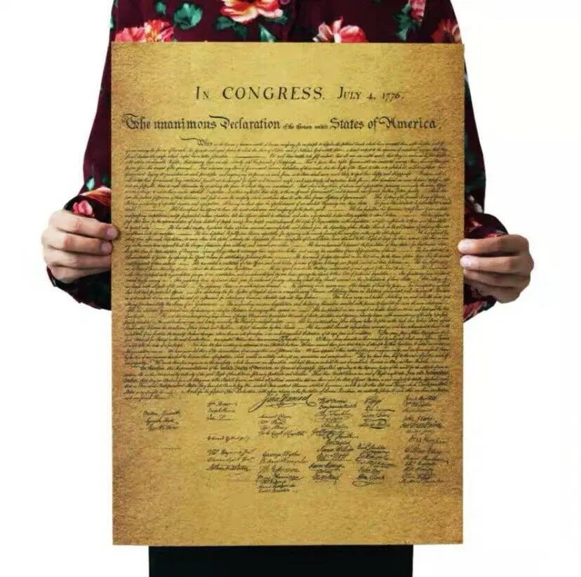 The Declaration of Independent Poster, Antique-Style U.S. Historical Document Print on Durable Kraft Paper – Patriotic American History Wall Art for Home, Office, Classroom, or Gift – 1776, No framed, 20x14inch