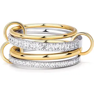 Stackable Gold Silver Band Rings for Women, Statement Chunky Cubic Zirconia Rings, Fashion Unique Designer Mixed Metal Jewelry Size 5/6/7/8/9/10/11