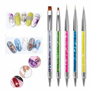 5 Piece Nail Art Brush Set, Drawing Pen, Carving Pen, Rhinestone Pen, Flat Head Fan Shape Pull Line, UV Gel Polish Tool