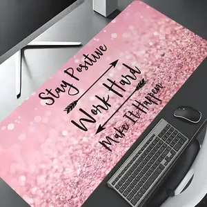Girly Pink Glitter Stay Positive Large Gaming Mouse Pad,Aesthetic Desktop Decoration Pad,Gaming Desk Accessory,Washable Rubber Pad Non-Slip Lock Edge Multi-Size Mouse Pad Suitable For Home Office,Good Gift for Family and Friends,