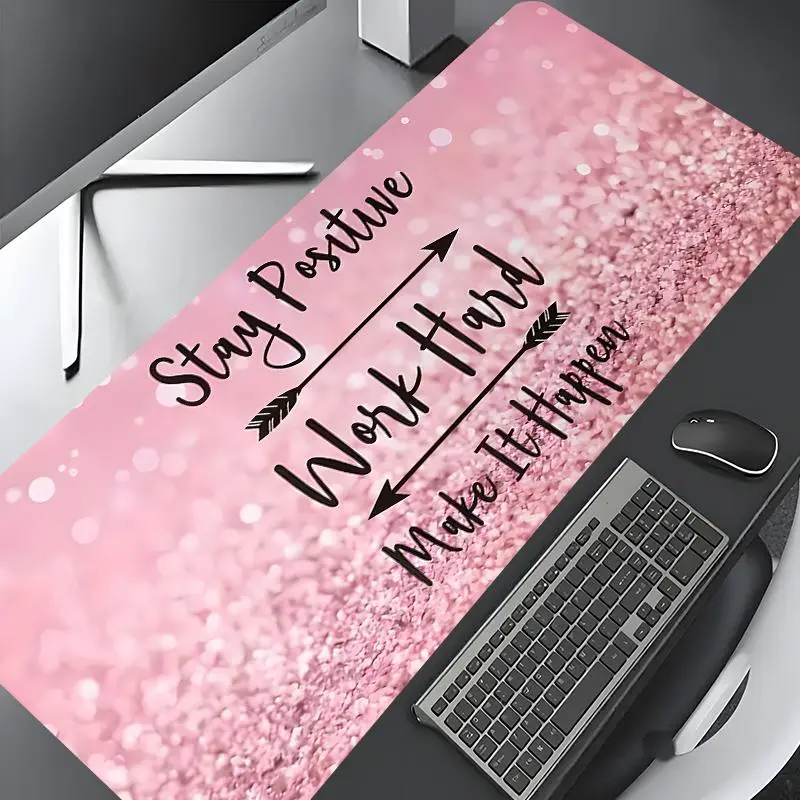 Pink Glitter Large Gaming Mouse Pad, Desktop Decoration Pad, Gaming Desk Accessory, Office Gadgets, Computer Desk Accessories, Washable Rubber Pad Non-Slip Lock Edge Multi-Size Mouse Pad Suitable For Home Office, Good Gift for Family and Friends