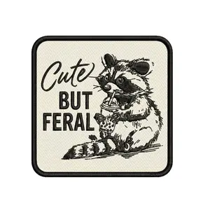 HANDICHI Design Cute But Feral Patch 3 Inch – Funny Raccoon Embroidered Patch Iron On Sew On Cute Animal Patch for Jackets Hats Bags Backpacks