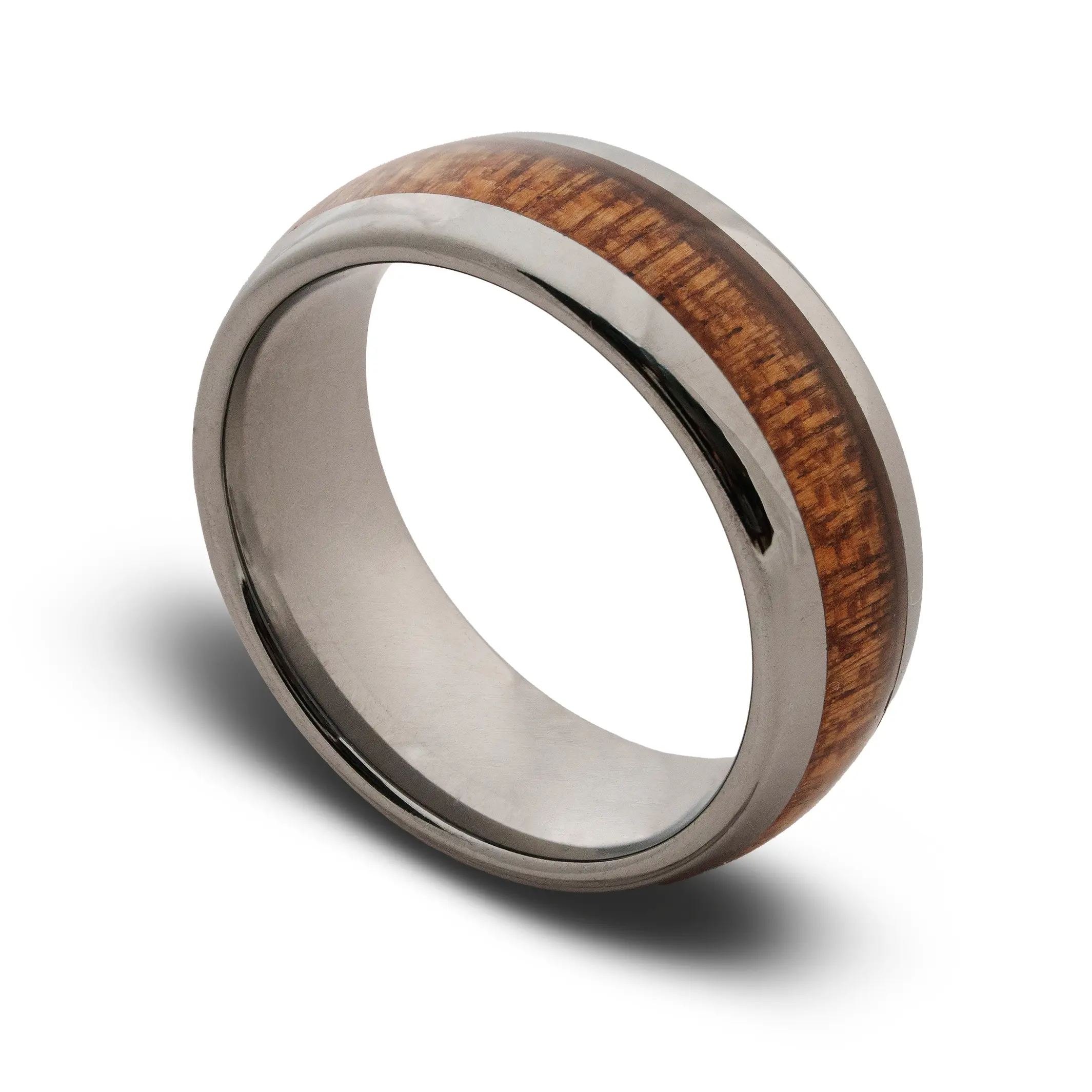 Men's Speakeasy Ring - Whiskey Barrel Oak Wood Inlay Tungsten Carbide Band, Unique Wooden Wedding Ring with Natural Grain Design, Rustic Statement Ring for Everyday Wear