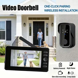 Smart Home Wireless Video Doorbell with Night Vision Camera, 4.3 Inch IPS Display, Bluetooth-compatible Intercom, 1080P, Two-Way Audio, No WiFi Needed
