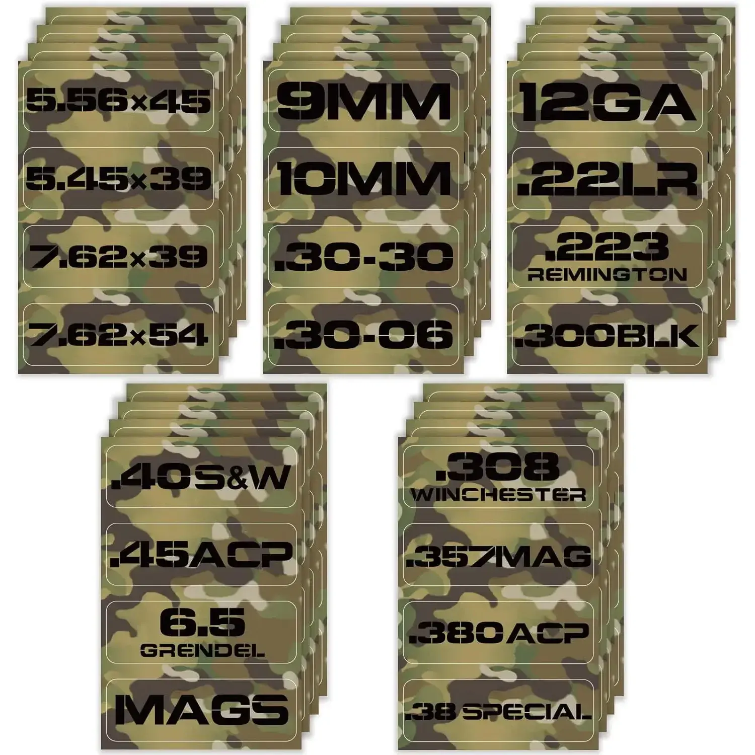 Ammo Can Vinyl Sticker Set, Caliber Decal Labels for Ammo Cans(80 Pack/20 Varieties camo Green)