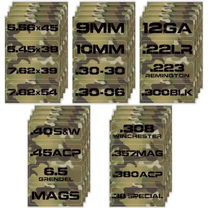 Ammo Can Vinyl Sticker Set, Caliber Decal Labels for Ammo Cans(80 Pack/20 Varieties camo Green)