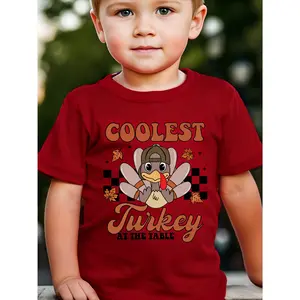 Coolest Turkey at the Table" – Cartoon Turkey Print Thanksgiving Tee for Boys Trendy | Novelty | Casual | Round Neck | Short Sleeve Perfect for the little guy who owns the dinner table