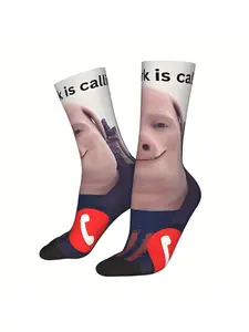 Unisex "John Pork is Calling" Socks, Funny Pig Man Meme Crew Socks, Viral TikTok Trend Gag Gift, Socks Pairs