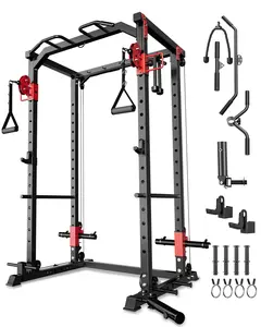 Garvee Power Cage for Home Gym, 1200 LBS Capacity Power Racks with Dual Pulley Systems, Multi-Functional Squat Rack for Strength Workout with More Training Attachment