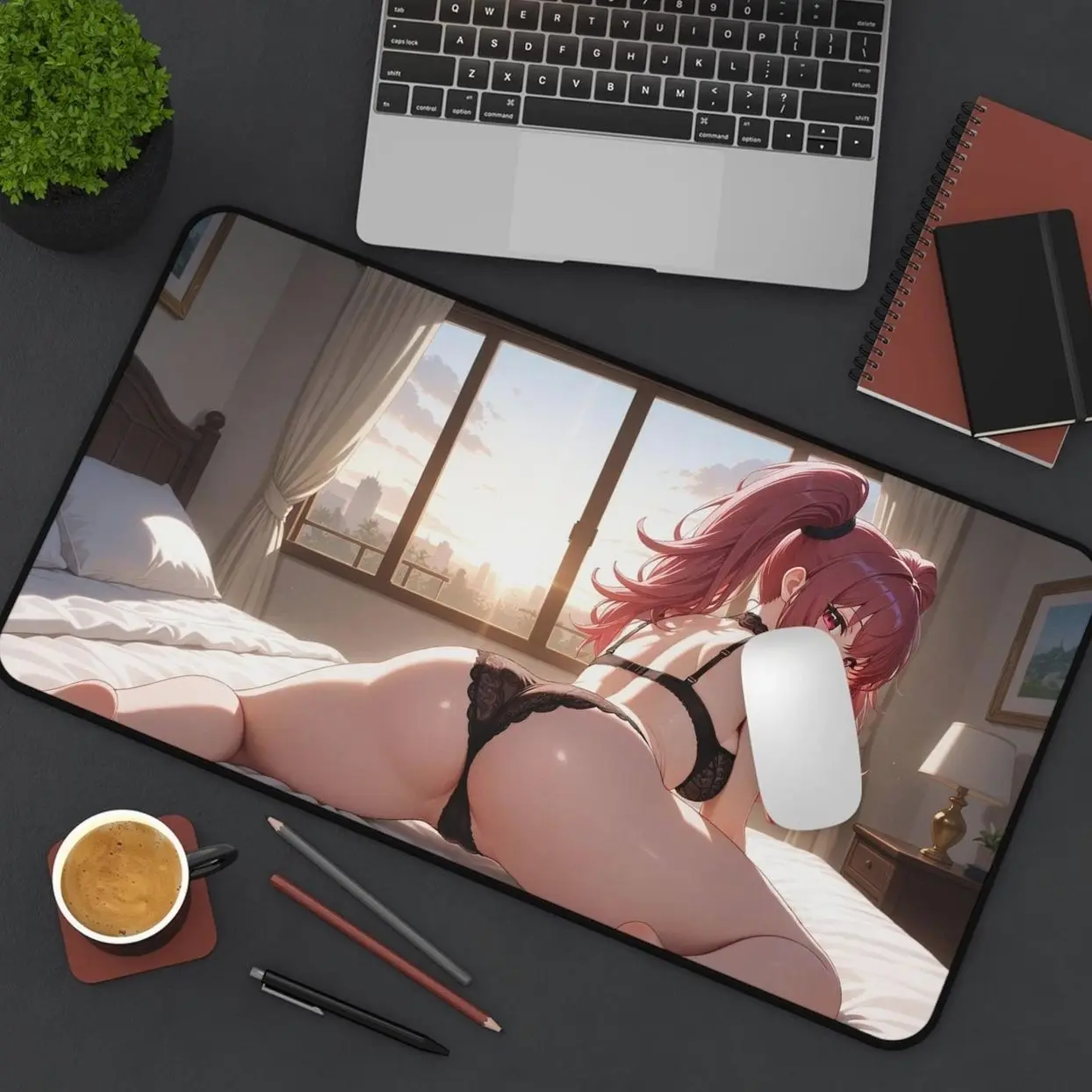 Anime Girl Desk Mat: Pink-Haired Woman Lingerie Extended Gaming Mouse Pad XXL Waifu Deskpad