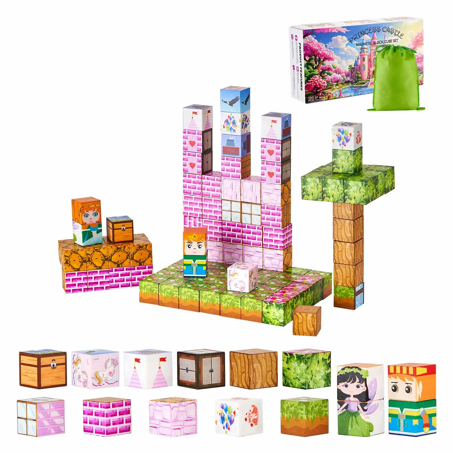 【BackToSchool】VEVOR 100 PCS Princess Castle Magnetic Building Set, Construction Building Blocks, STEM Montessori Sensory Toy for 3+ Years Old Kids, Ideal for Father's Day Christmas Gifts, Magnetic Tiles, Buildable Brick Buildings