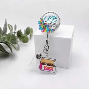 Donut Box Acrylic Charm- Badge Reels, Keychains, Phone Dust Plugs, Kindle & Tablet Charms, Cute Donut Accessory Gift