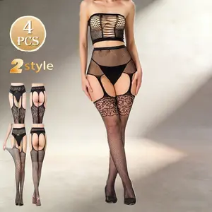 【Gemaura】4-Pairs Women’s Sexy High-Stretch Non-Slip Sheer Mesh Fishnet Pantyhose, Gothic Style Cutout Design, Set of 2 Styles for Everyday Wear