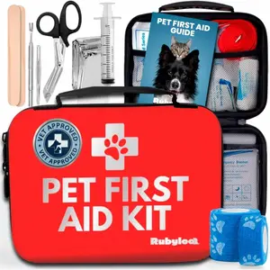 Dog First Aid Kit - Vet Approved Emergency Supplies - Pet First Aid Kit Guide, Tick Remover, Slip Leash & Medical Essentials for Home, Camping, Car, RV, Travel (Essential Pack)