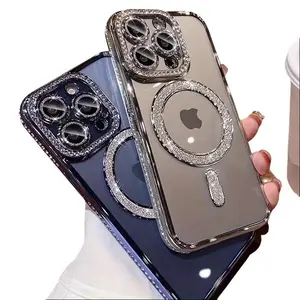 Magnetic Phone Case with Rhinestones for iPhone 16 15 14 13 12 11 Plus Pro Max New Polycarbonate Material Sparkling Design