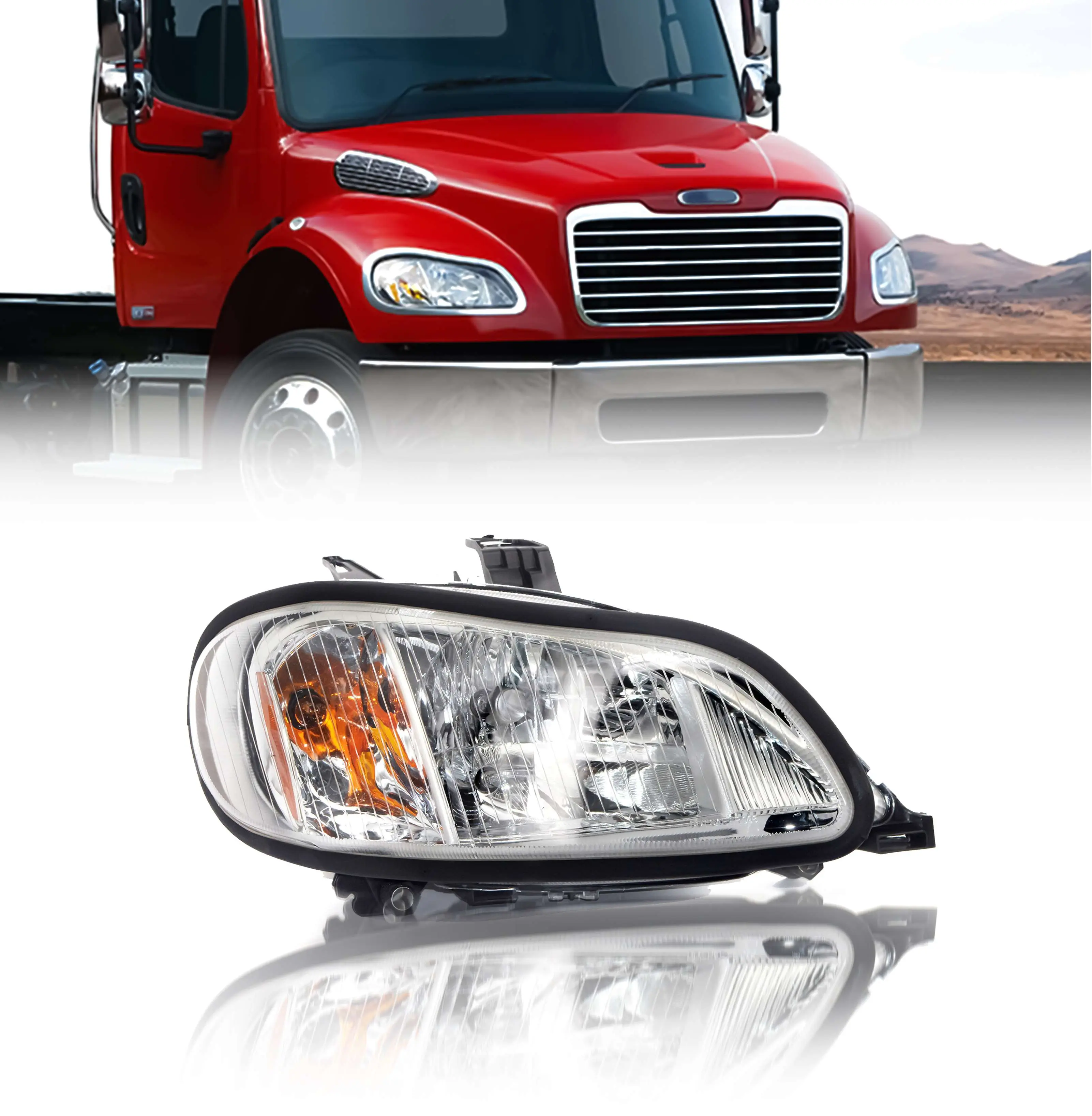 Torque Headlight Passenger Right Side Replacement for 2002-2018 Freightliner M2 M-2 100 106 112 Business Class Trucks [Included All Bulbs] Assembly DOT SAE Approved Chrome Crystal RH (TR028-R)