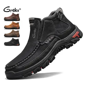 GREKS Men's Slip-On Ankle Boots Classic Laceless Design Easy On Off Breathable Comfortable Casual Driving Footwear Walking Shoes Black Boots